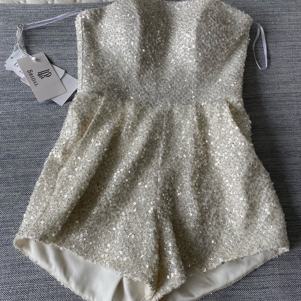 NEW WITH TAGS Eva Lendel sequin romper with or without wedding train